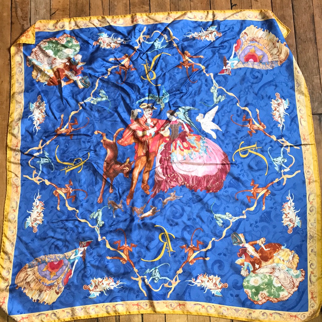 Blue And Yellow SilkStyle Scenic Square Scarf